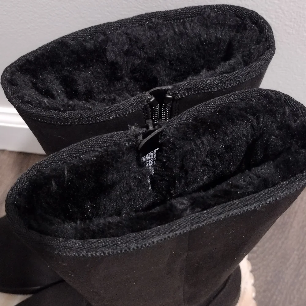 Girls Hannah Zipper Suede Faux Shearling Style Boots - Cat & Jack Black